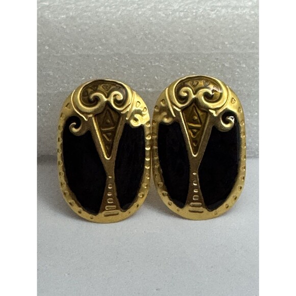 Vintage Signed Edgar Berebi Goldtone Enamel Large Statement Clip On Earrings - Picture 1 of 4